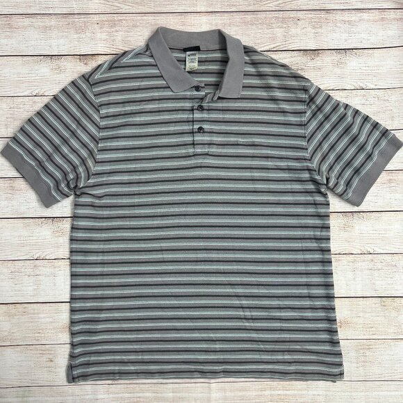 Patagonia Organic Cotton Polo Shirt Gray Striped Short Sleeve Mens Medium - Picture 1 of 11